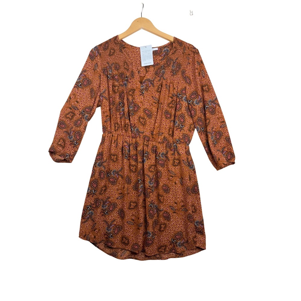 New DR2 Paisley Floral Print Long Sleeve‎ Dress size Medium Orange/Brown